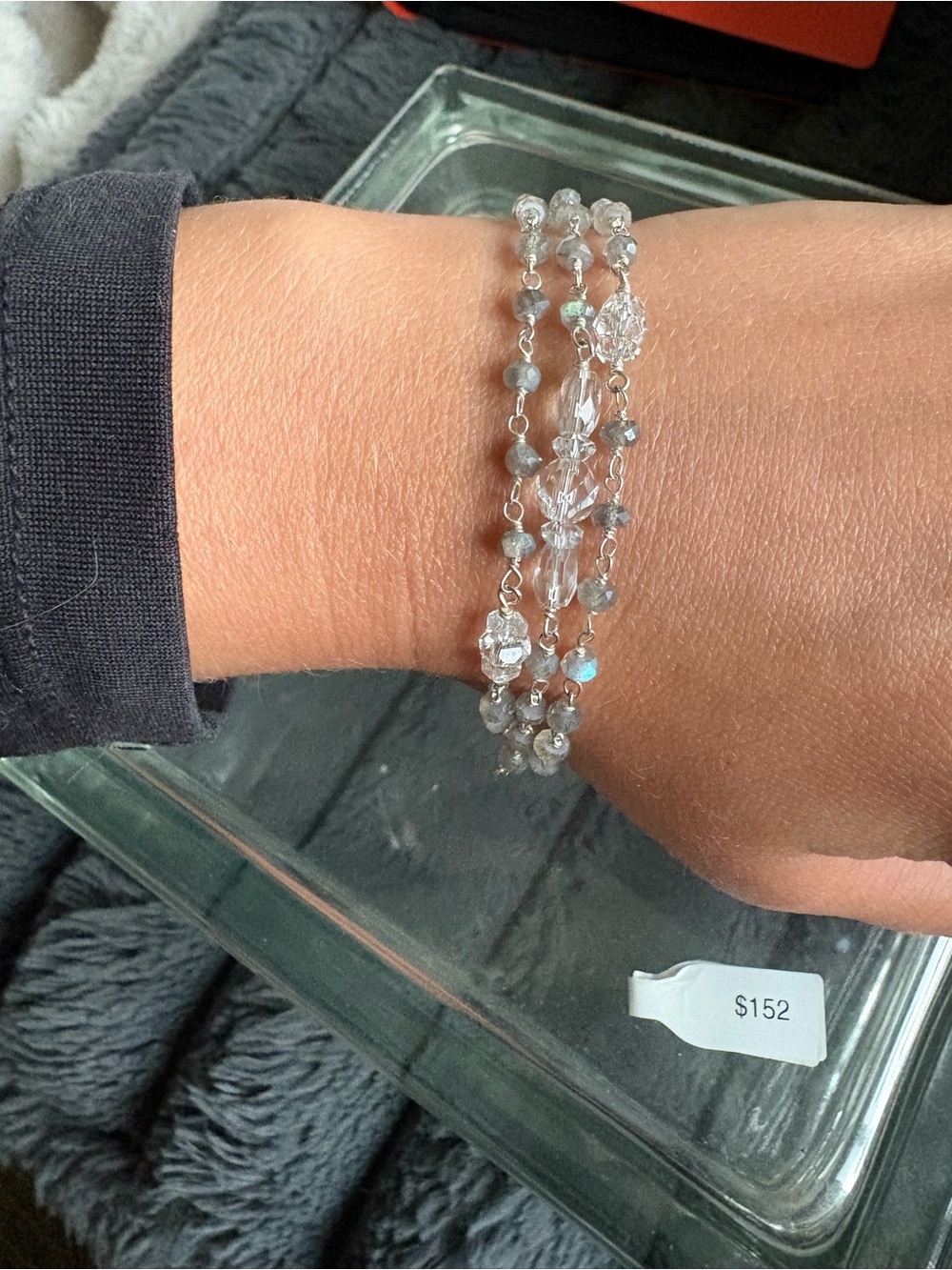 Handcrafted Herkimer Diamond Crystal Beaded Wrap Bracelet - sterling silver